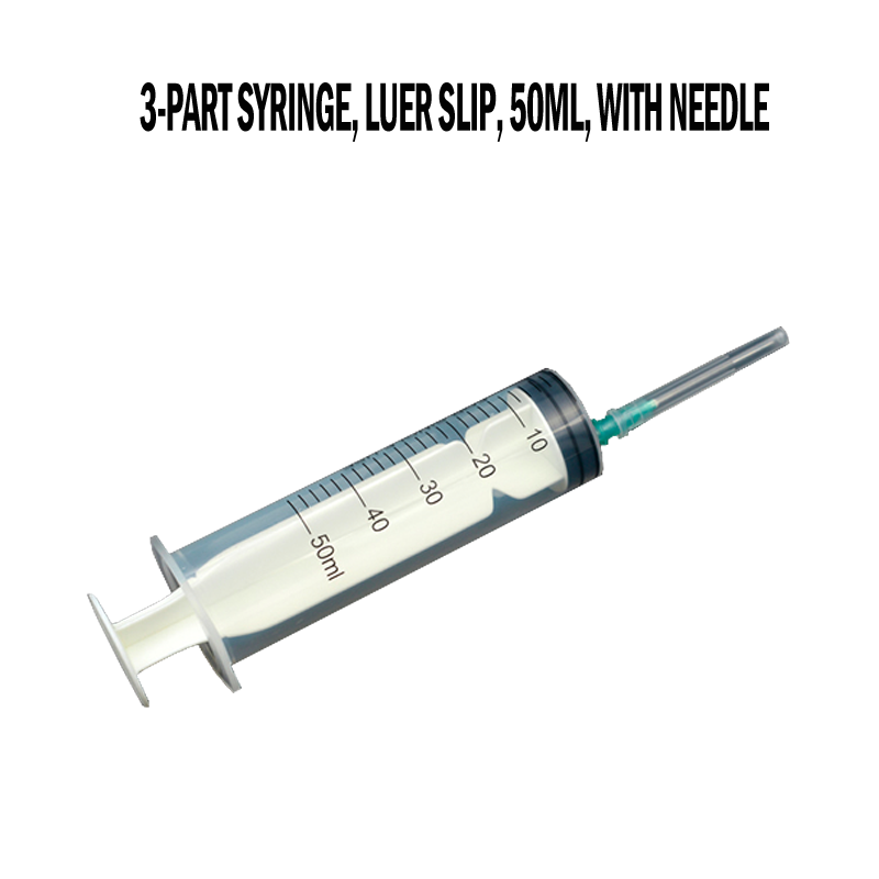 3 ʻāpana syringe, luer slip, 50ml, me ka nila